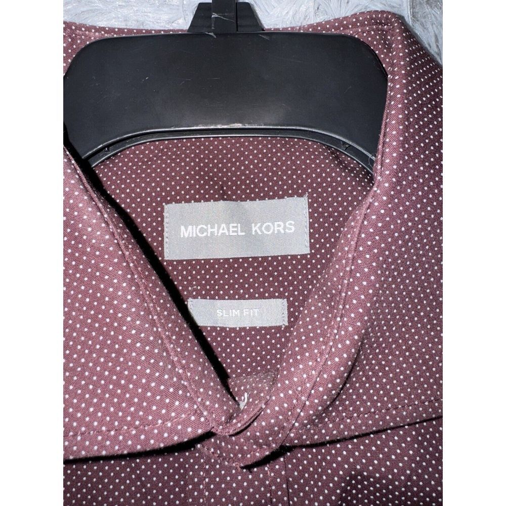 Michael Kors Medium Polka Dot Burgundy Slim Fit Long Sleeve Button Down Collared - Picture 5 of 10
